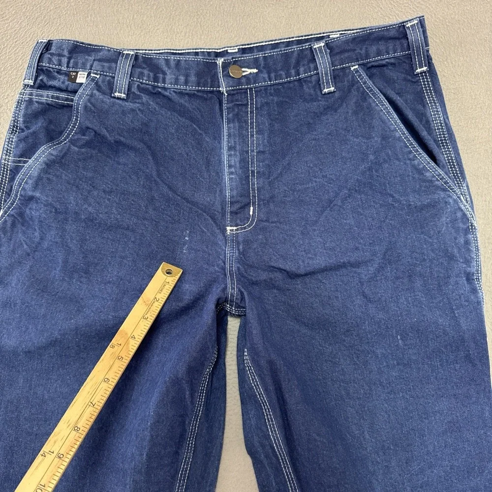 Carhartt FR Carpenter Jeans Mens 36x34 (36x32) Workwear Rugged Dark Wash Denim